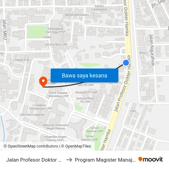 Jalan Profesor Doktor Hamka, 45 to Program Magister Manajemen Unp map