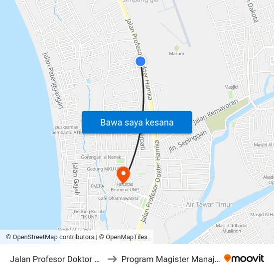 Jalan Profesor Doktor Hamka, 29 to Program Magister Manajemen Unp map