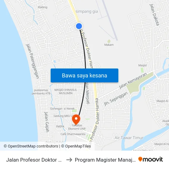 Jalan Profesor Doktor Hamka, 19 to Program Magister Manajemen Unp map