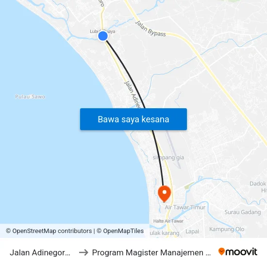 Jalan Adinegoro, 1 to Program Magister Manajemen Unp map