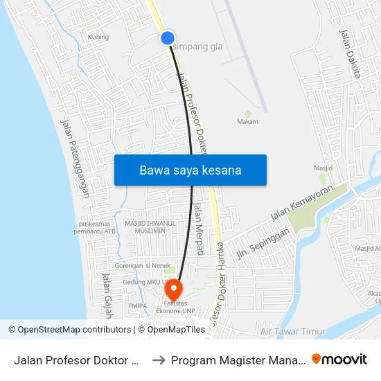 Jalan Profesor Doktor Hamka, 173 to Program Magister Manajemen Unp map