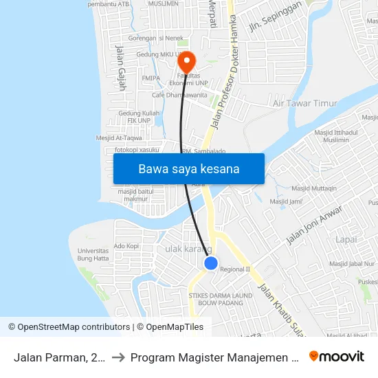 Jalan Parman, 202 to Program Magister Manajemen Unp map