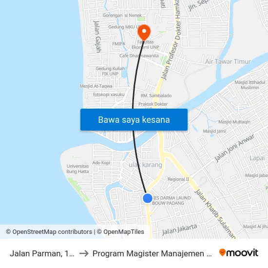 Jalan Parman, 197 to Program Magister Manajemen Unp map