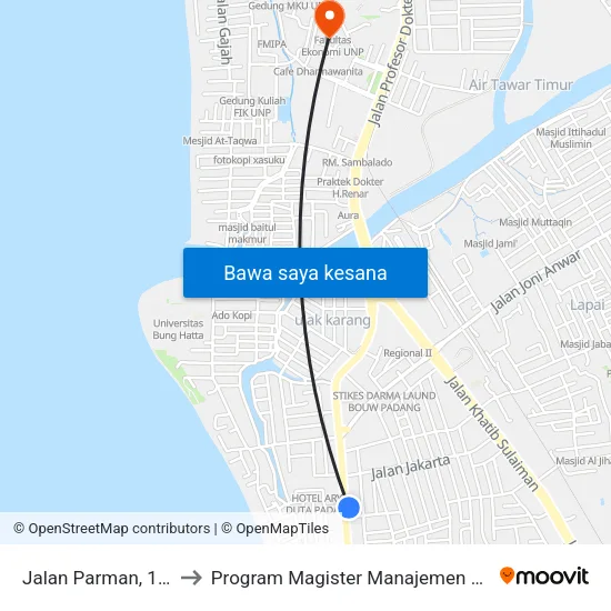 Jalan Parman, 184 to Program Magister Manajemen Unp map