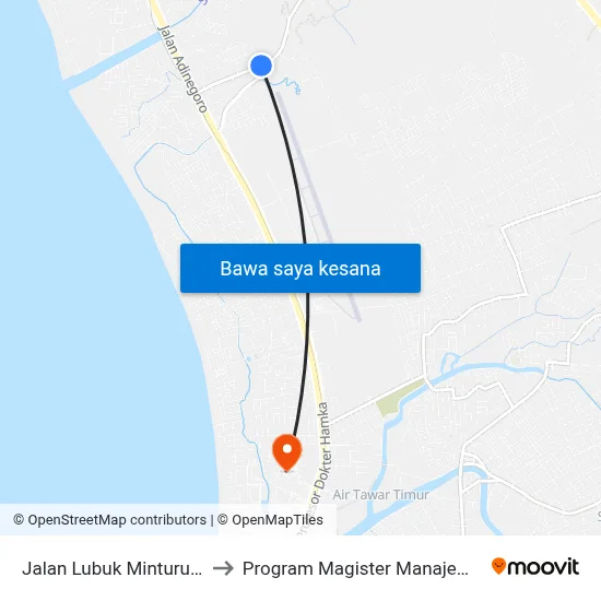 Jalan Lubuk Minturun, 20b to Program Magister Manajemen Unp map