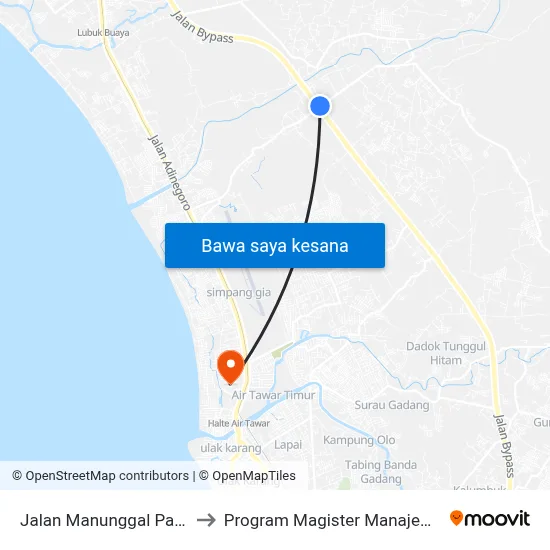 Jalan Manunggal Pagai, 18 to Program Magister Manajemen Unp map