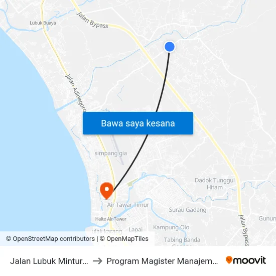 Jalan Lubuk Minturun, 8 to Program Magister Manajemen Unp map