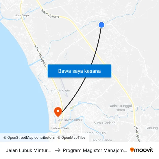 Jalan Lubuk Minturun, 32 to Program Magister Manajemen Unp map