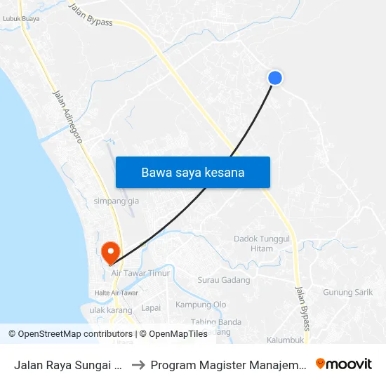 Jalan Raya Sungai Lareh to Program Magister Manajemen Unp map