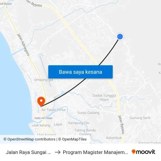 Jalan Raya Sungai Lareh to Program Magister Manajemen Unp map