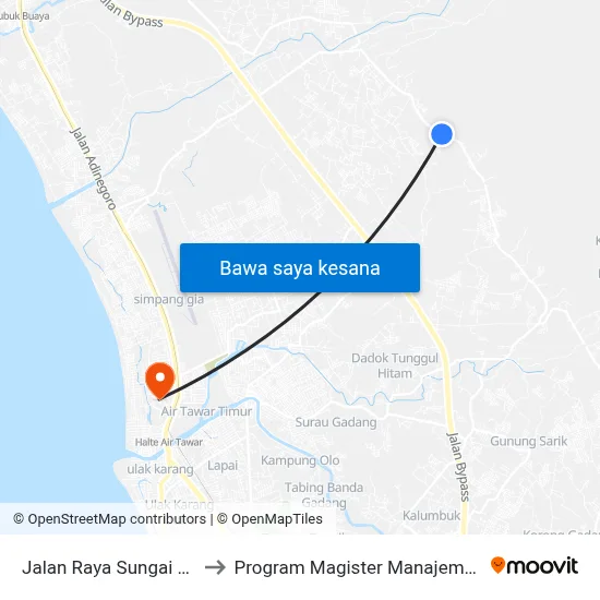 Jalan Raya Sungai Lareh to Program Magister Manajemen Unp map