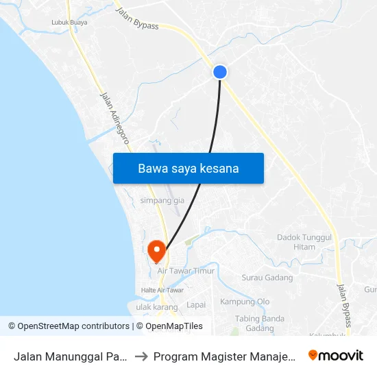 Jalan Manunggal Pagai, 18 to Program Magister Manajemen Unp map
