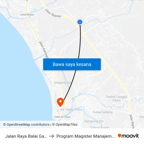Jalan Raya Balai Gadang to Program Magister Manajemen Unp map