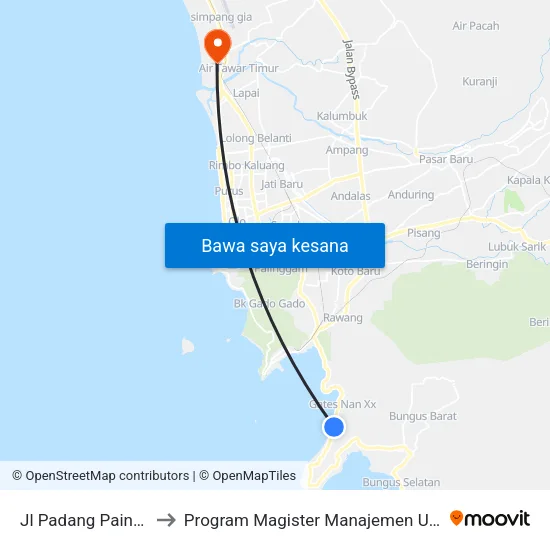 Jl Padang Painan to Program Magister Manajemen Unp map