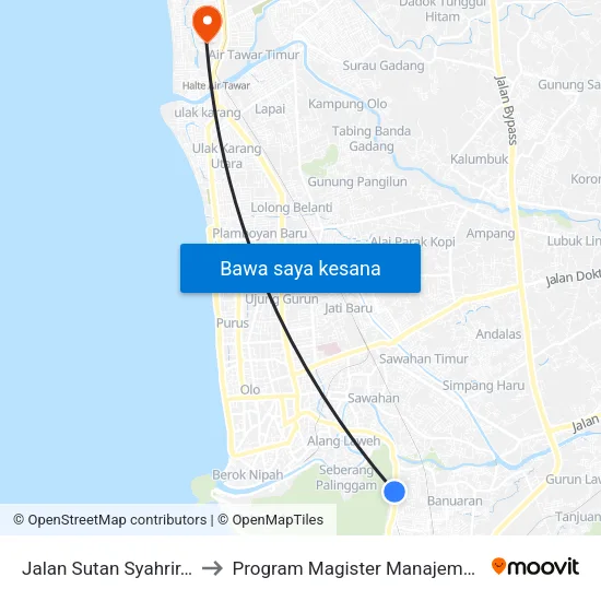 Jalan Sutan Syahrir, 155 to Program Magister Manajemen Unp map