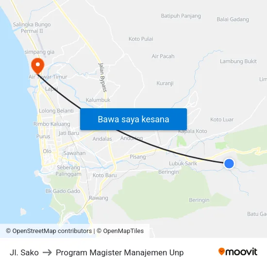 Jl. Sako to Program Magister Manajemen Unp map
