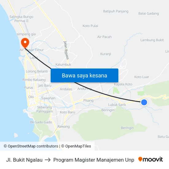 Jl. Bukit Ngalau to Program Magister Manajemen Unp map