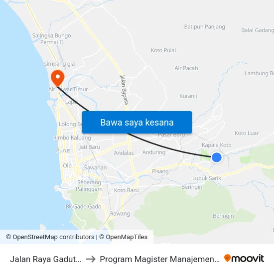 Jalan Raya Gadut, 11 to Program Magister Manajemen Unp map