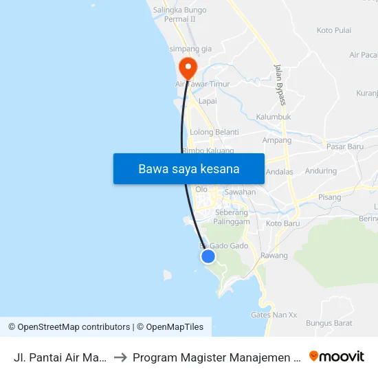 Jl. Pantai Air Manis to Program Magister Manajemen Unp map
