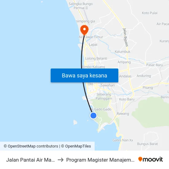 Jalan Pantai Air Manis, 1 to Program Magister Manajemen Unp map