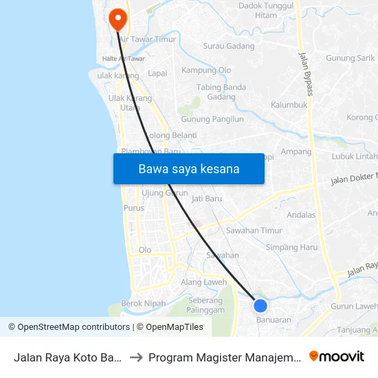 Jalan Raya Koto Baru, 85 to Program Magister Manajemen Unp map