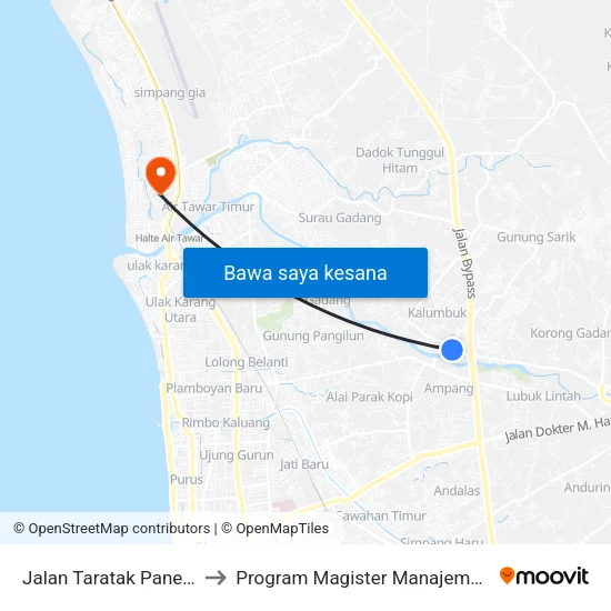 Jalan Taratak Paneh, 11 to Program Magister Manajemen Unp map