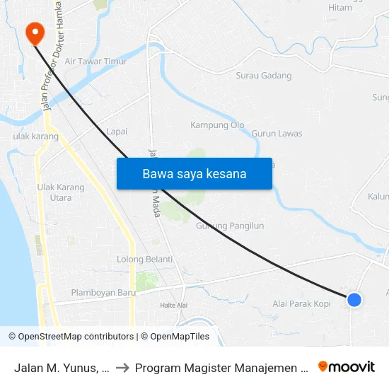 Jalan M. Yunus, 37 to Program Magister Manajemen Unp map
