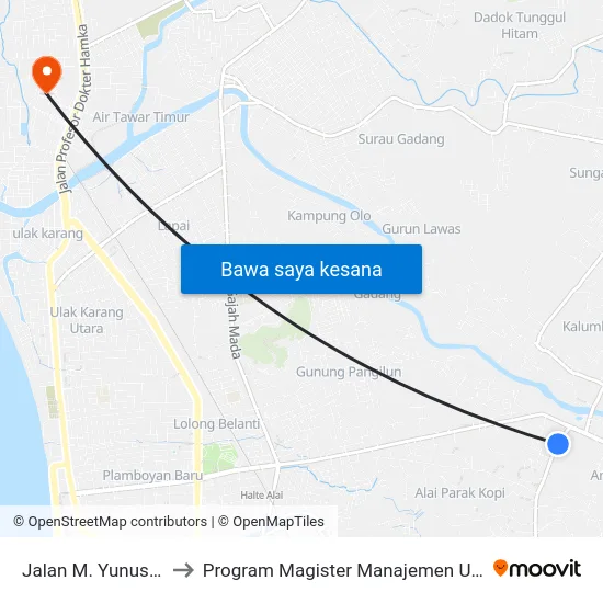Jalan M. Yunus, 6 to Program Magister Manajemen Unp map