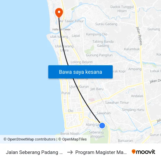Jalan Seberang Padang Selatan Ii, 22a to Program Magister Manajemen Unp map