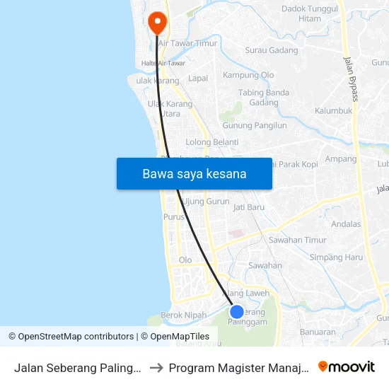 Jalan Seberang Palinggam, 37a to Program Magister Manajemen Unp map