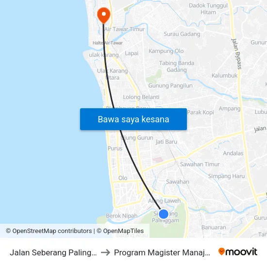 Jalan Seberang Palinggam, 10 to Program Magister Manajemen Unp map