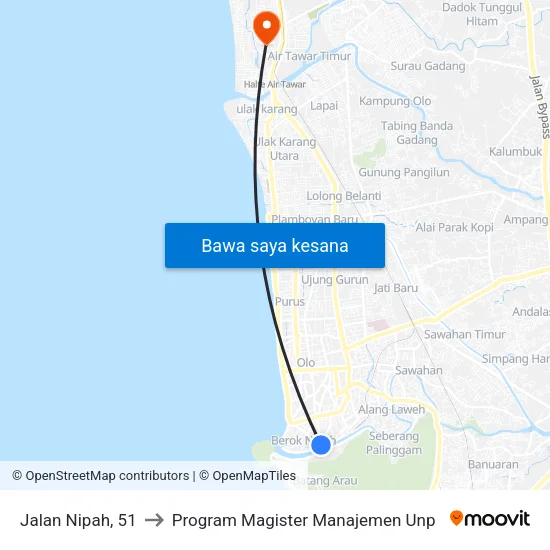 Jalan Nipah, 51 to Program Magister Manajemen Unp map