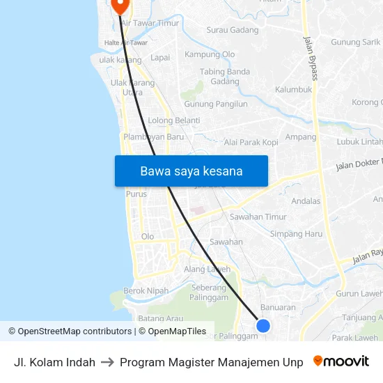 Jl. Kolam Indah to Program Magister Manajemen Unp map
