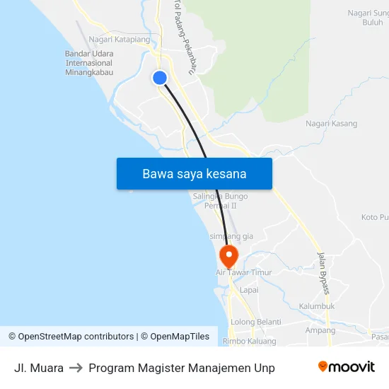 Jl. Muara to Program Magister Manajemen Unp map