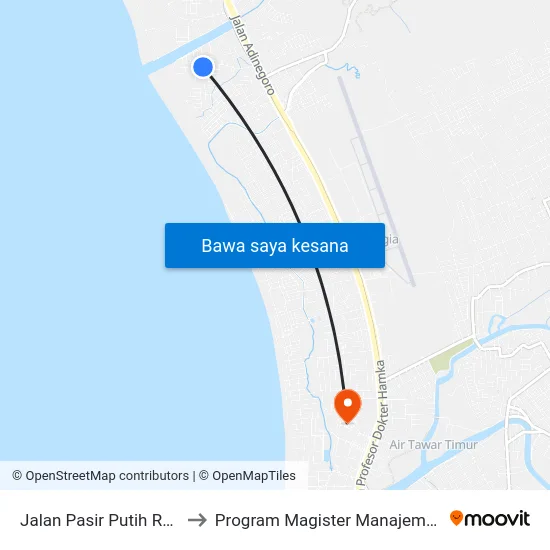 Jalan Pasir Putih Raya, 1 to Program Magister Manajemen Unp map
