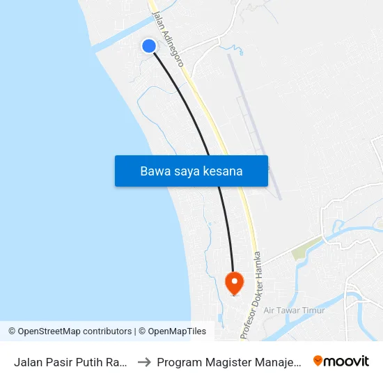 Jalan Pasir Putih Raya, 3kel to Program Magister Manajemen Unp map