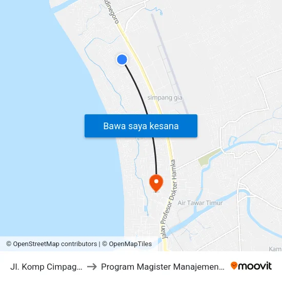 Jl. Komp Cimpago 2 to Program Magister Manajemen Unp map