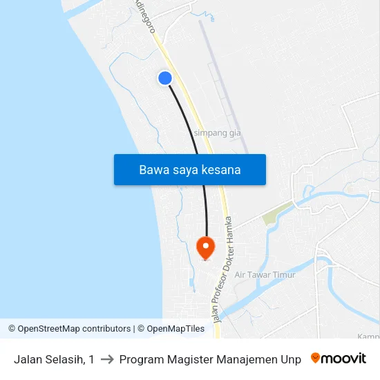 Jalan Selasih, 1 to Program Magister Manajemen Unp map