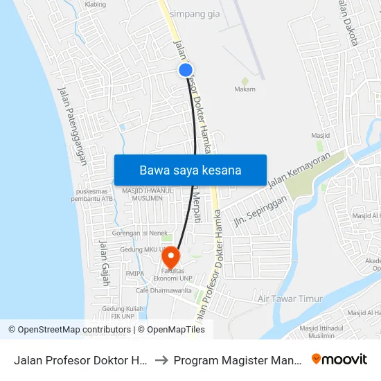 Jalan Profesor Doktor Hamka, 156d to Program Magister Manajemen Unp map