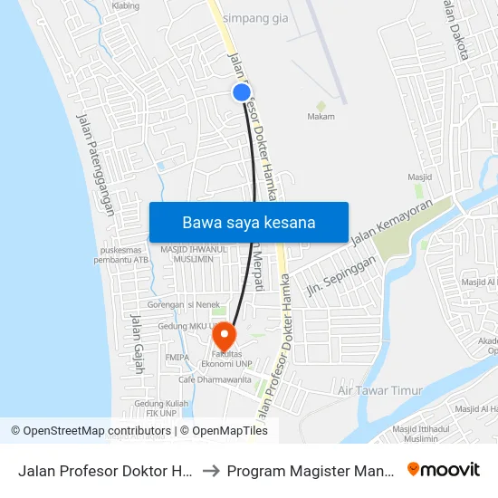 Jalan Profesor Doktor Hamka, 156d to Program Magister Manajemen Unp map