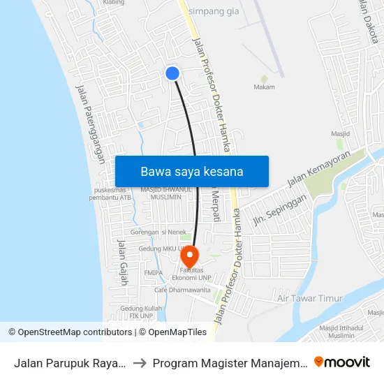 Jalan Parupuk Raya Iii, 33 to Program Magister Manajemen Unp map