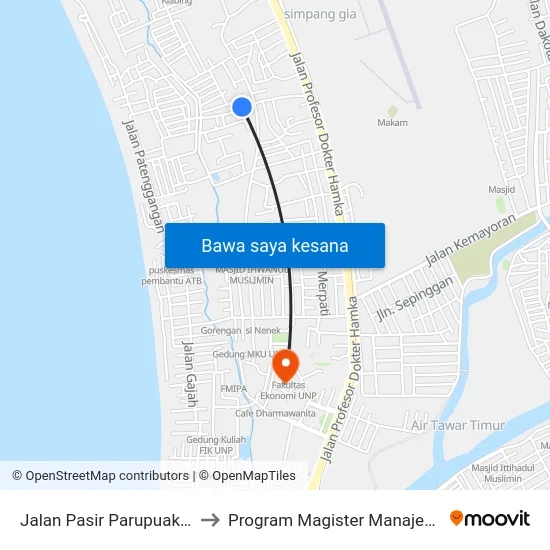 Jalan Pasir Parupuak, No.10 to Program Magister Manajemen Unp map