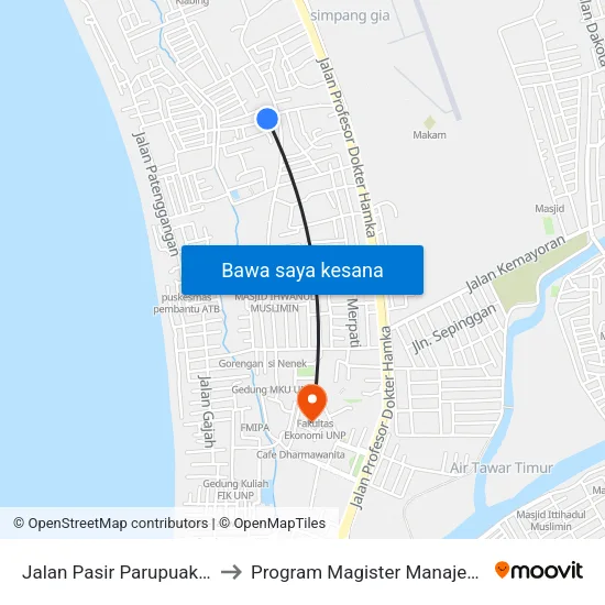 Jalan Pasir Parupuak, No.10 to Program Magister Manajemen Unp map