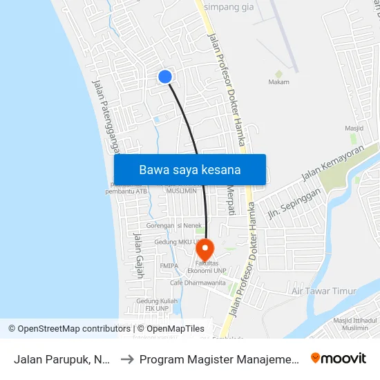 Jalan Parupuk, No.38 to Program Magister Manajemen Unp map