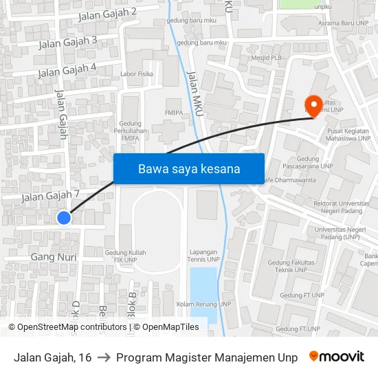 Jalan Gajah, 16 to Program Magister Manajemen Unp map