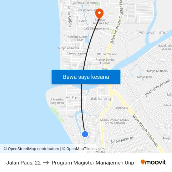 Jalan Paus, 22 to Program Magister Manajemen Unp map
