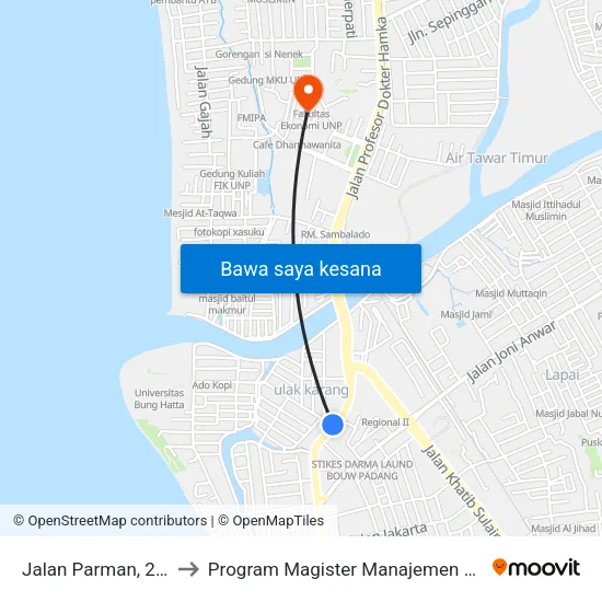 Jalan Parman, 219 to Program Magister Manajemen Unp map