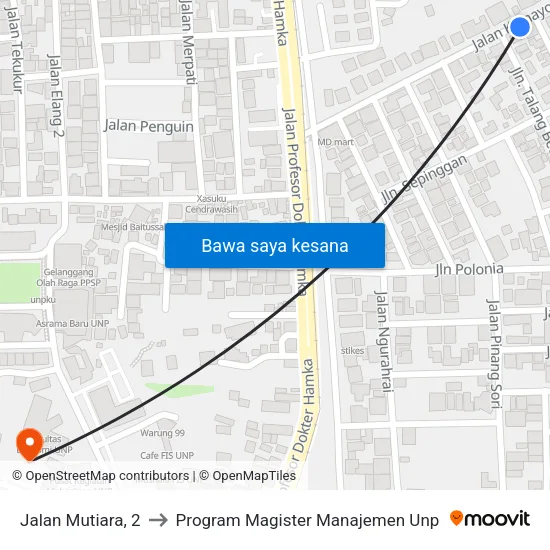 Jalan Mutiara, 2 to Program Magister Manajemen Unp map