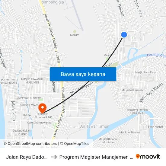 Jalan Raya Dadok, 6 to Program Magister Manajemen Unp map