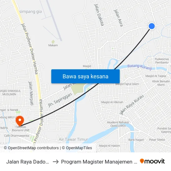Jalan Raya Dadok, 4 to Program Magister Manajemen Unp map
